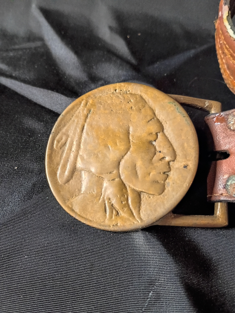 Authentic Buffalo Nickel Medallion Belt Buckle From 1970s Solid Brass
